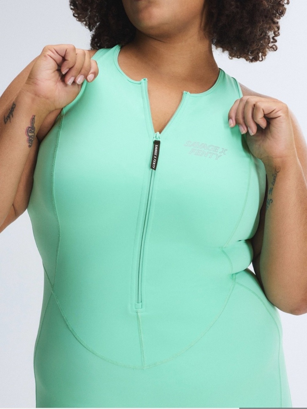Savage X Fenty Mint Zip Front Active Dress 3X Racerback Built-In Shorts Athletic - Picture 1 of 5